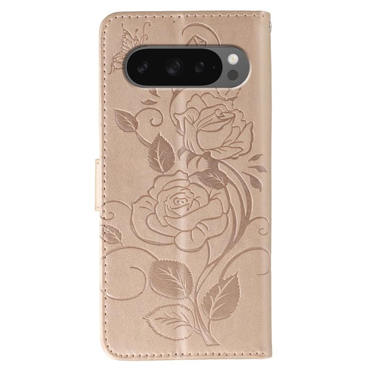 For Google Pixel 10 Pro XL Rose Butterfly Embossed Leather Phone Case(Rose Gold) - Google Cases by buy2fix | Online Shopping UK | buy2fix