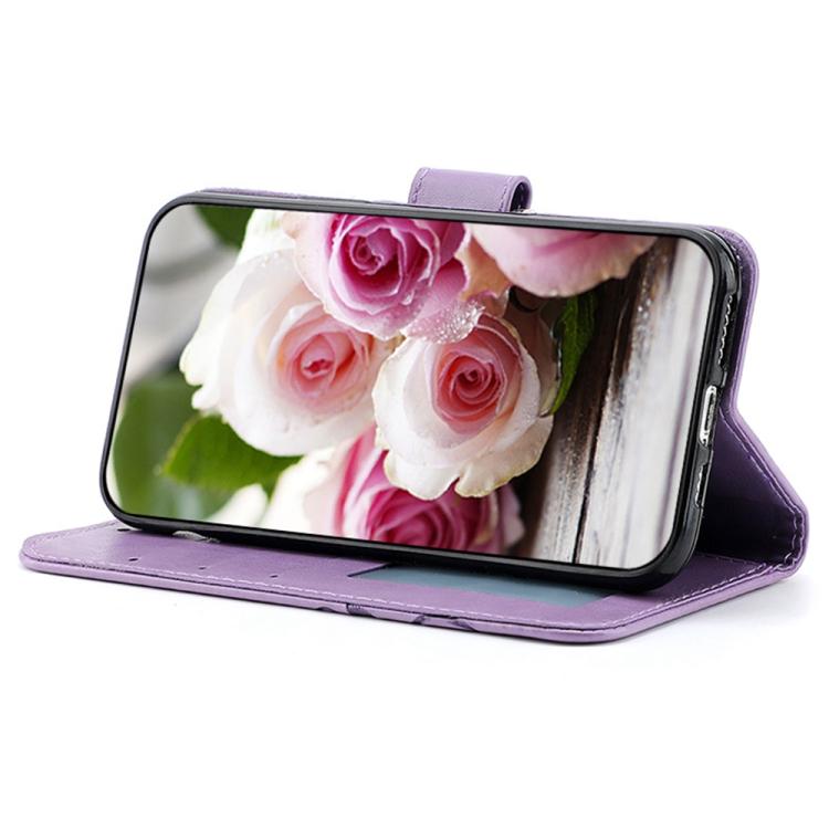 For Google Pixel 10 Pro XL Rose Butterfly Embossed Leather Phone Case(Purple) - Google Cases by buy2fix | Online Shopping UK | buy2fix