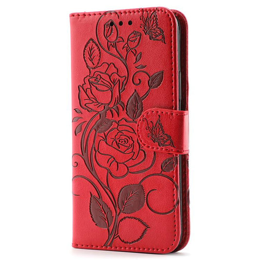 For Google Pixel 10 Pro XL Rose Butterfly Embossed Leather Phone Case(Red) - Google Cases by buy2fix | Online Shopping UK | buy2fix