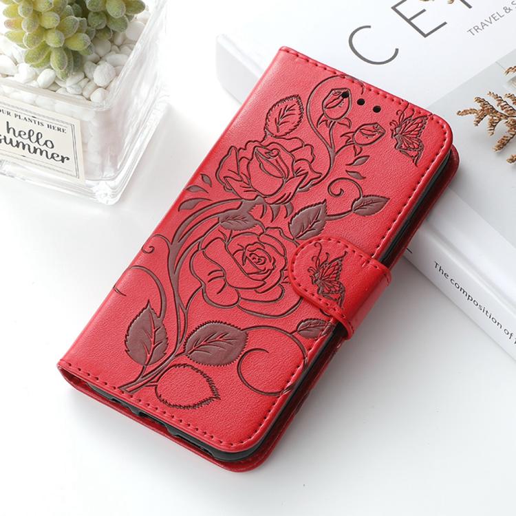 For Google Pixel 10 Pro XL Rose Butterfly Embossed Leather Phone Case(Red) - Google Cases by buy2fix | Online Shopping UK | buy2fix