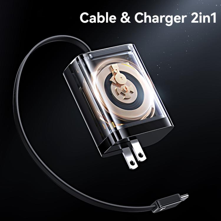 USAMS CC297 30W Fast Charger With Retractable USB-C / Type-C Cable, US Plug(White) - USB Charger by USAMS | Online Shopping UK | buy2fix