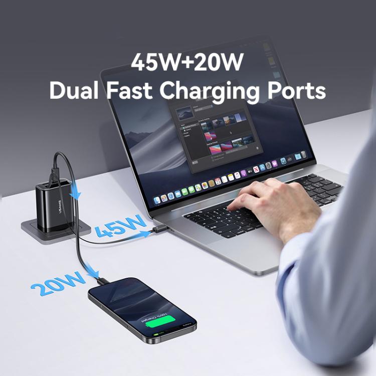 USAMS CC299 65W Fast Charger With Retractable USB-C / Type-C Cable, EU Plug(White) - USB Charger by USAMS | Online Shopping UK | buy2fix