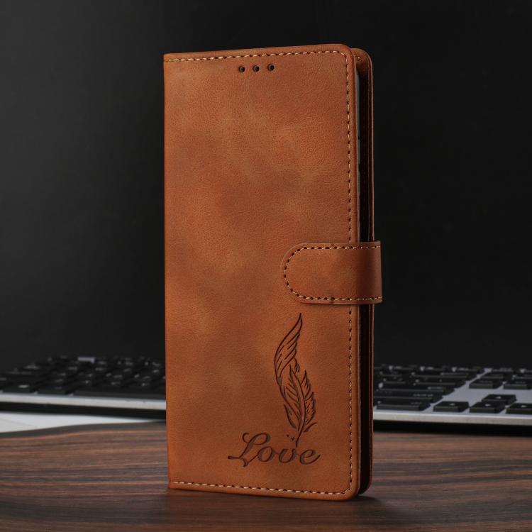 For Google Pixel 10 Pro Skin Feel Embossed Feather Leather Phone Case(Brown) - Google Cases by buy2fix | Online Shopping UK | buy2fix