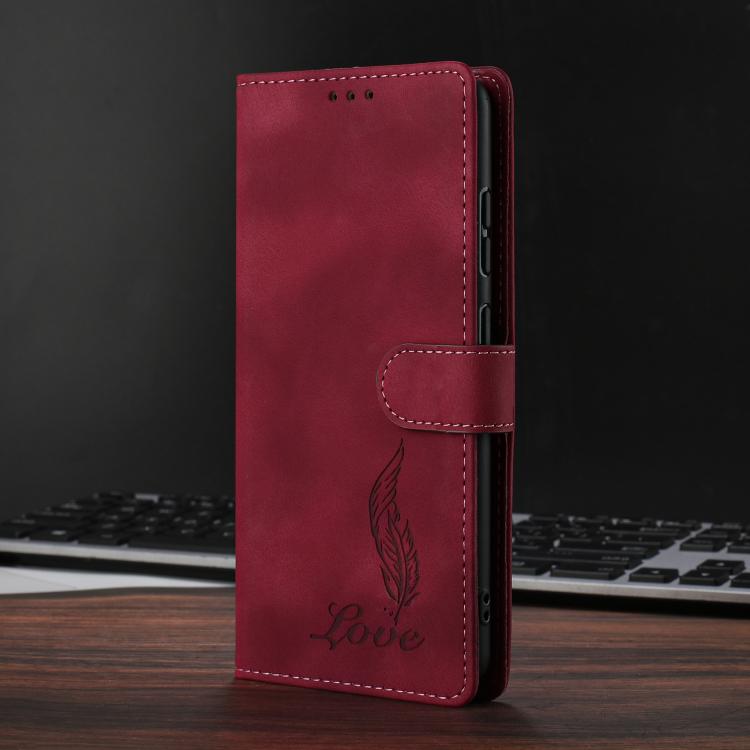 For Google Pixel 10 Pro Skin Feel Embossed Feather Leather Phone Case(Red) - Google Cases by buy2fix | Online Shopping UK | buy2fix