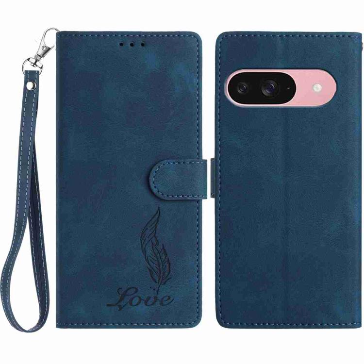 For Google Pixel 10 Skin Feel Embossed Feather Leather Phone Case(Dark Blue) - Google Cases by buy2fix | Online Shopping UK | buy2fix