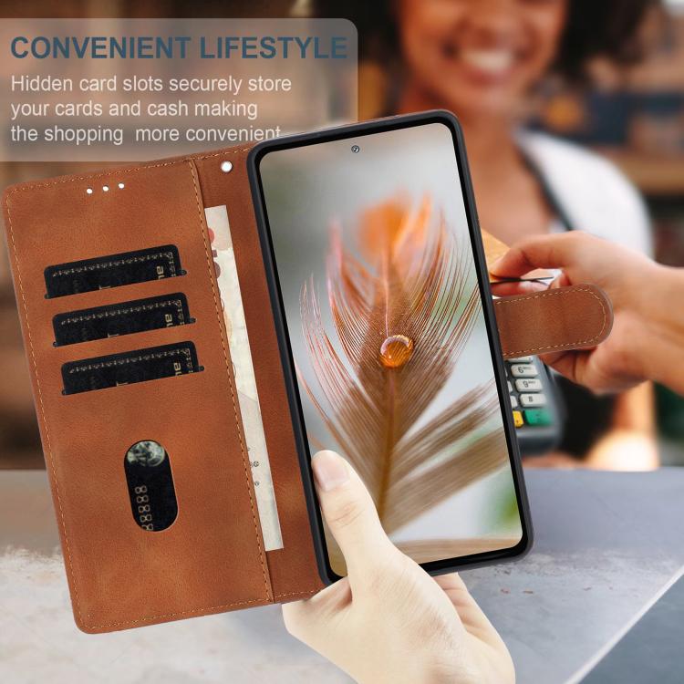 For Google Pixel 10 Skin Feel Embossed Feather Leather Phone Case(Brown) - Google Cases by buy2fix | Online Shopping UK | buy2fix