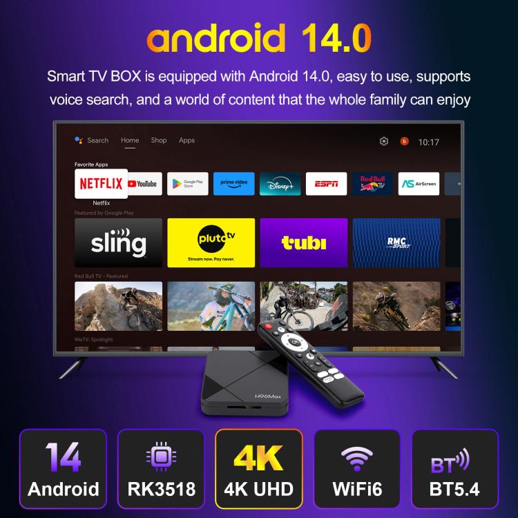H96Max 4K UHD Android 14 Smart TV Box with Remote Control, RK3518 Quad-Core 2GB+8GB(UK Plug) - Others by buy2fix | Online Shopping UK | buy2fix