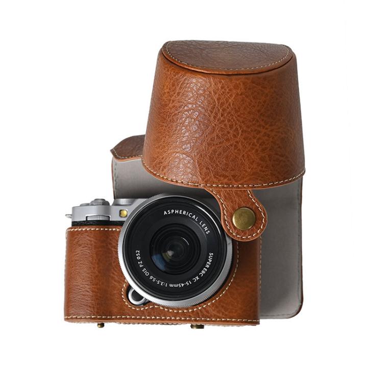 For FUJIFILM X-M5 Retro Litchi Texture Leather Full Body Camera Case Bag with Strap(Coffee) - Leather Bag by buy2fix | Online Shopping UK | buy2fix
