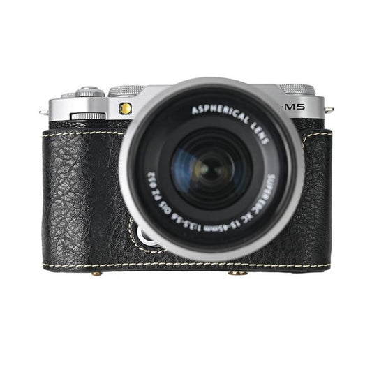For FUJIFILM X-M5 Retro Litchi Texture Leather Full Body Camera Case Bag with Strap(Black) - Leather Bag by buy2fix | Online Shopping UK | buy2fix
