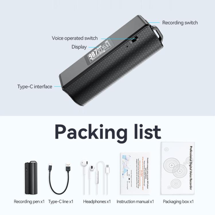 JNN Q70P OLED Display Magnetic Noise Reduction Voice Recording Pen Support APP Control, Memory:64GB(Black) - Recording Pen by JNN | Online Shopping UK | buy2fix