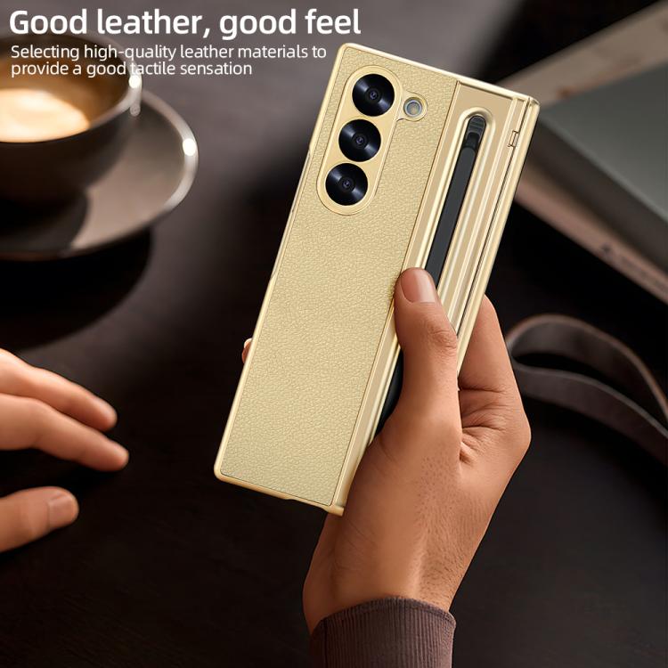 For Samsung Galaxy Z Fold6 5G VIETAO Electroplating Integrated Pen Slot Folding PU Phone Case with Stylus(Gold) - Galaxy Z Fold6 5G Cases by VIETAO | Online Shopping UK | buy2fix