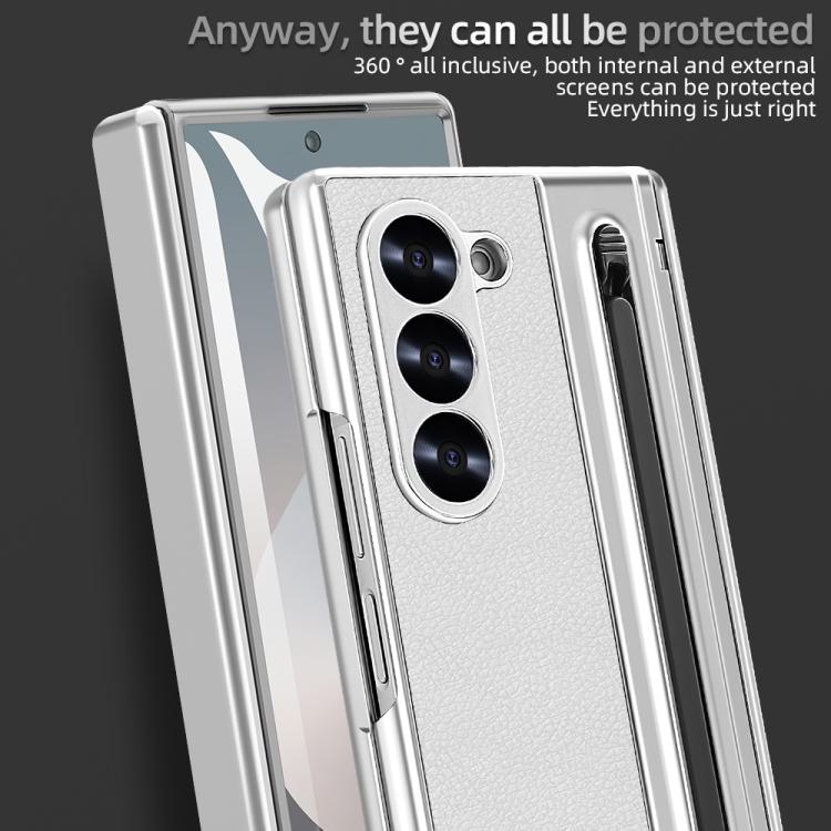 For Samsung Galaxy Z Fold6 5G VIETAO Electroplating Integrated Pen Slot Folding PU Phone Case with Stylus(White) - Galaxy Z Fold6 5G Cases by VIETAO | Online Shopping UK | buy2fix