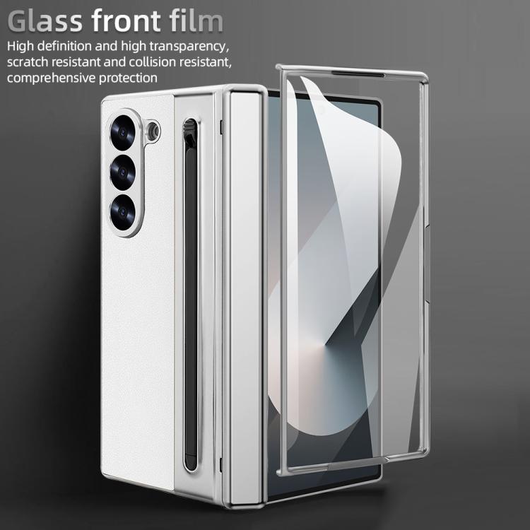 For Samsung Galaxy Z Fold6 5G VIETAO Electroplating Integrated Pen Slot Folding PU Phone Case with Stylus(White) - Galaxy Z Fold6 5G Cases by VIETAO | Online Shopping UK | buy2fix