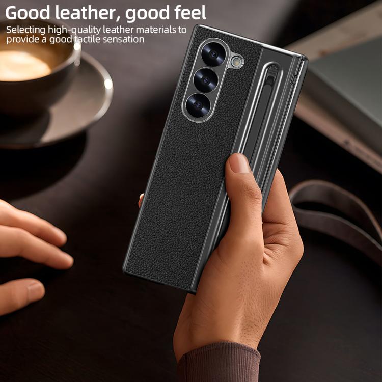 For Samsung Galaxy Z Fold6 5G VIETAO Electroplating Integrated Pen Slot Folding PU Phone Case with Stylus(Black) - Galaxy Z Fold6 5G Cases by VIETAO | Online Shopping UK | buy2fix