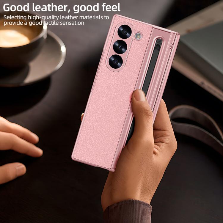 For Samsung Galaxy Z Fold6 5G VIETAO Electroplating Integrated Pen Slot Folding PU Phone Case with Stylus(Pink) - Galaxy Z Fold6 5G Cases by VIETAO | Online Shopping UK | buy2fix