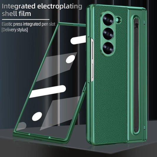 For Samsung Galaxy Z Fold5 5G VIETAO Electroplating Integrated Pen Slot Folding PU Phone Case with Stylus(Green) - Galaxy Z Fold5 Cases by VIETAO | Online Shopping UK | buy2fix