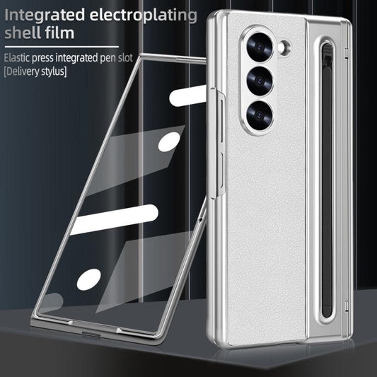 For Samsung Galaxy Z Fold4 5G VIETAO Electroplating Integrated Pen Slot Folding PU Phone Case with Stylus(White) - Galaxy Z Fold4 5G Cases by VIETAO | Online Shopping UK | buy2fix