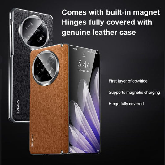 For OPPO Find N5 SULADA Frameless Top Layer Cowhide Leather Hybrid PC Phone Case(Brown) - Find N5 Cases by SULADA | Online Shopping UK | buy2fix