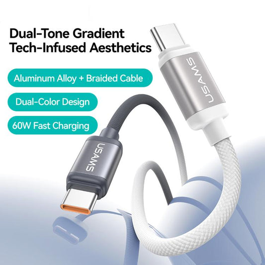 USAMS SJ756 Type-C to Type-C 60W Dual Color Aluminum Alloy Fast Charging Data Cable, Length:1.2m(Green Purple) - USB-C & Type-C Cable by USAMS | Online Shopping UK | buy2fix