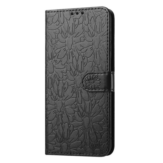For Google Pixel 10 Pro Daisy Embossed Leather Phone Case(Black) - Google Cases by buy2fix | Online Shopping UK | buy2fix