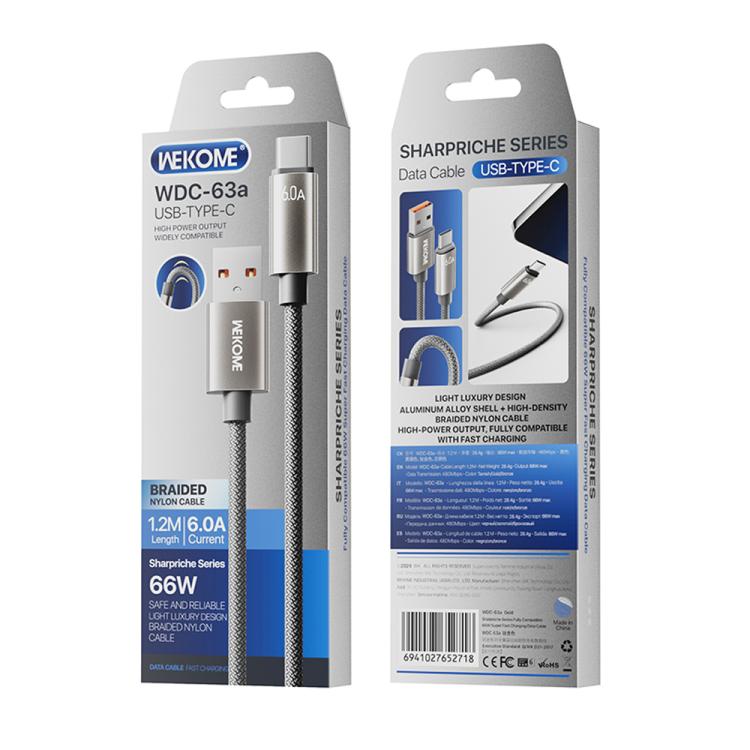WK WDC-63a 66W USB to Type-C Fast Charging Data Cable, Length: 1.2m(Grey) - USB-C & Type-C Cable by WK | Online Shopping UK | buy2fix