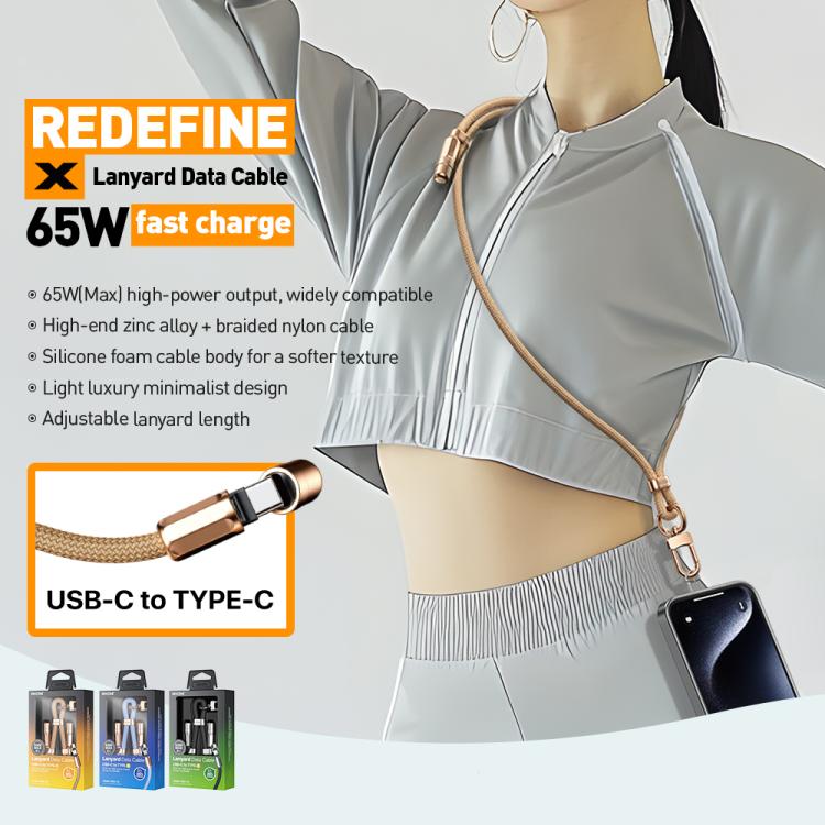 WK WDC-70 65W Type-C to Type-C Phone Lanyard Data Cable, Length: 1.6m(Blue) - USB-C & Type-C Cable by WK | Online Shopping UK | buy2fix