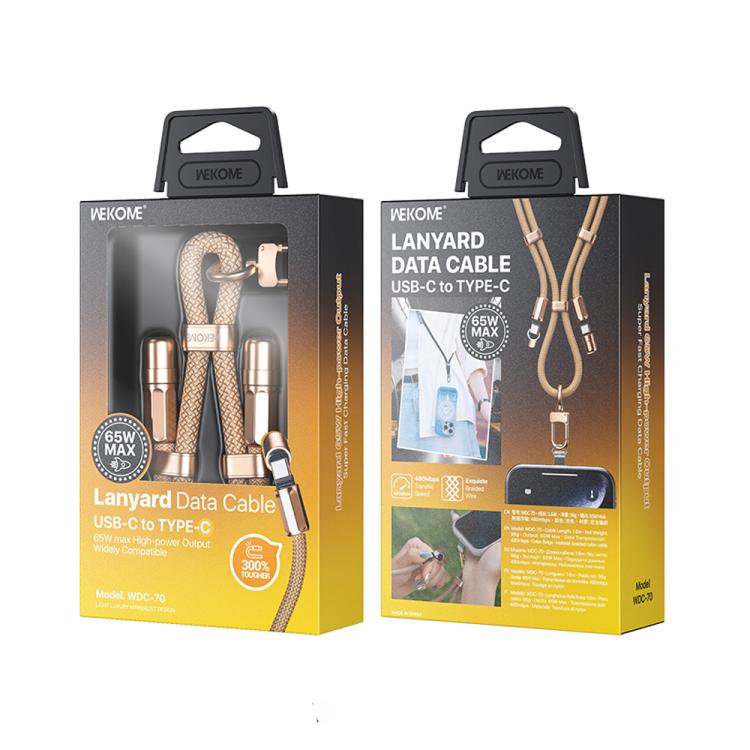 WK WDC-70 65W Type-C to Type-C Phone Lanyard Data Cable, Length: 1.6m(Beige) - USB-C & Type-C Cable by WK | Online Shopping UK | buy2fix