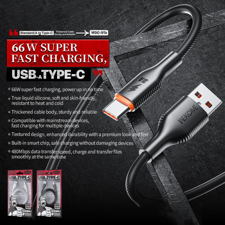 WK WDC-91a 66W USB to Type-C Silicone Data Cable, Length: 1m(Black) - USB-C & Type-C Cable by WK | Online Shopping UK | buy2fix