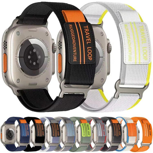 For Apple Watch 42mm / 41mm / 40mm / 38mm xDfind Double Section Metal Buckle Loop Nylon Braided Watch Band(Black Grey) - Watch Bands by xDfind | Online Shopping UK | buy2fix