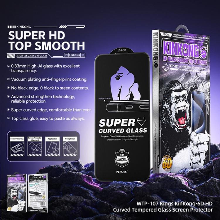 For iPhone 16 Plus / 15 Plus WK WTP-107 Kings KinKong 0.33mm 6D Curved HD Tempered Glass Film, No Black Frame - iPhone 16 Plus Tempered Glass by WK | Online Shopping UK | buy2fix