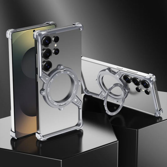 For Samsung Galaxy S23 Ultra 5G S Shaped 360 Holder Airbag Frameless MagSafe Metal Phone Case(Space Gray) - Galaxy S23 Ultra 5G Cases by buy2fix | Online Shopping UK | buy2fix