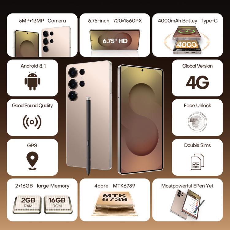 S25 Ultra / B9, 2GB+16GB, 6.75 inch Android 8.1 MTK6739 Quad Core, Network: 4G, Dual SIM, Plug:UK Plug(Titanium Pink Gold) - by buy2fix | Online Shopping UK | buy2fix