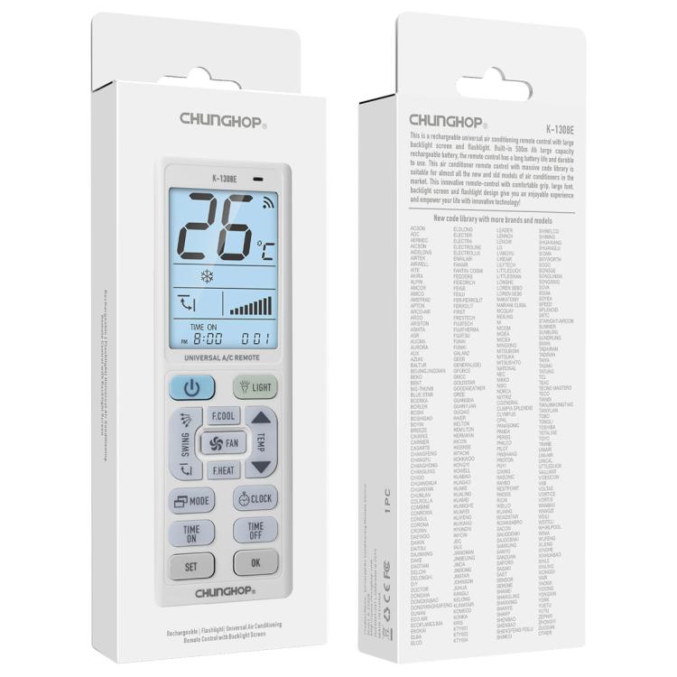 CHUNGHOP K-1308E Universal Air Conditioner Remote Control with Torch and LCD Backlight - Air-Conditioner by CHUNGHOP | Online Shopping UK | buy2fix