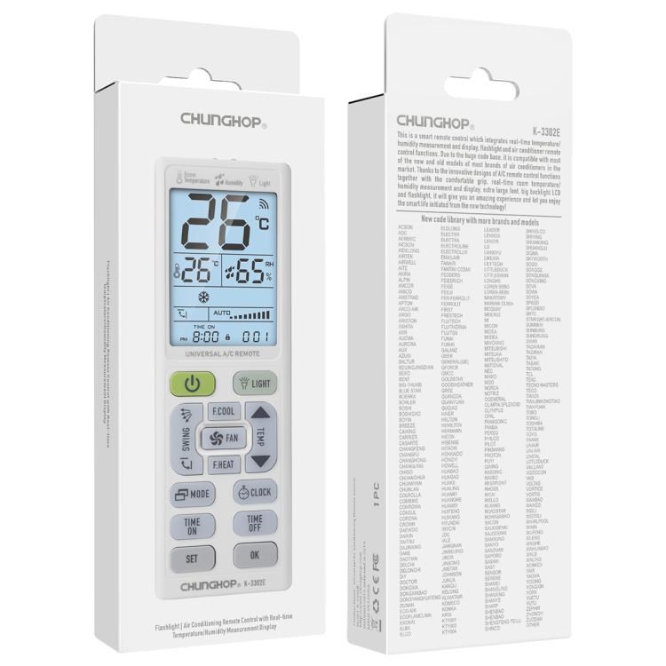CHUNGHOP K-3302E Universal Air Conditioner Remote Control with Torch and LCD backlight - Air-Conditioner by CHUNGHOP | Online Shopping UK | buy2fix