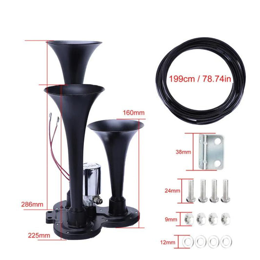 12V / 24V 600dB Car / Truck 3-Trumpet Super Loud Electric Horn, with M6 Air Nozzle and Leather Hose(Silver) - Security Alarm System by buy2fix | Online Shopping UK | buy2fix