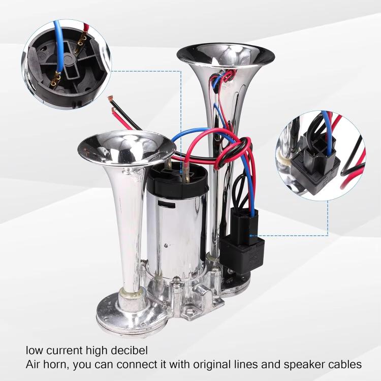 12V / 24V 600dB Car / Truck 3-Trumpet Super Loud Electric Horn, with M6 Air Nozzle and Leather Hose(Silver) - Security Alarm System by buy2fix | Online Shopping UK | buy2fix