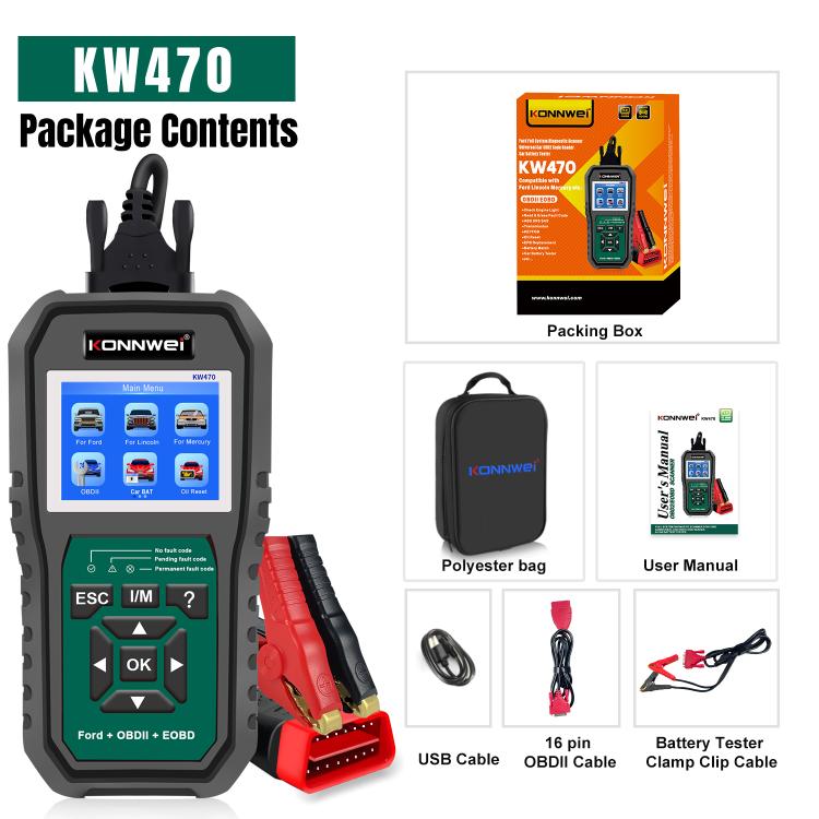 KONNWEI KW470 2.8 inch Color Screen Car OBD2 Fault Diagnostic Scan Tool for Ford(Black Green) - Code Readers & Scan Tools by KONNWEI | Online Shopping UK | buy2fix