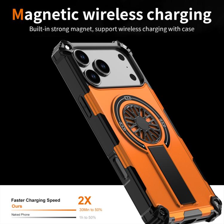 For iPhone 17 Pro Max Shockproof Kickstand Metallic Shaft MagSafe Phone Case(Orange) - iPhone 17 Pro Max Cases by buy2fix | Online Shopping UK | buy2fix