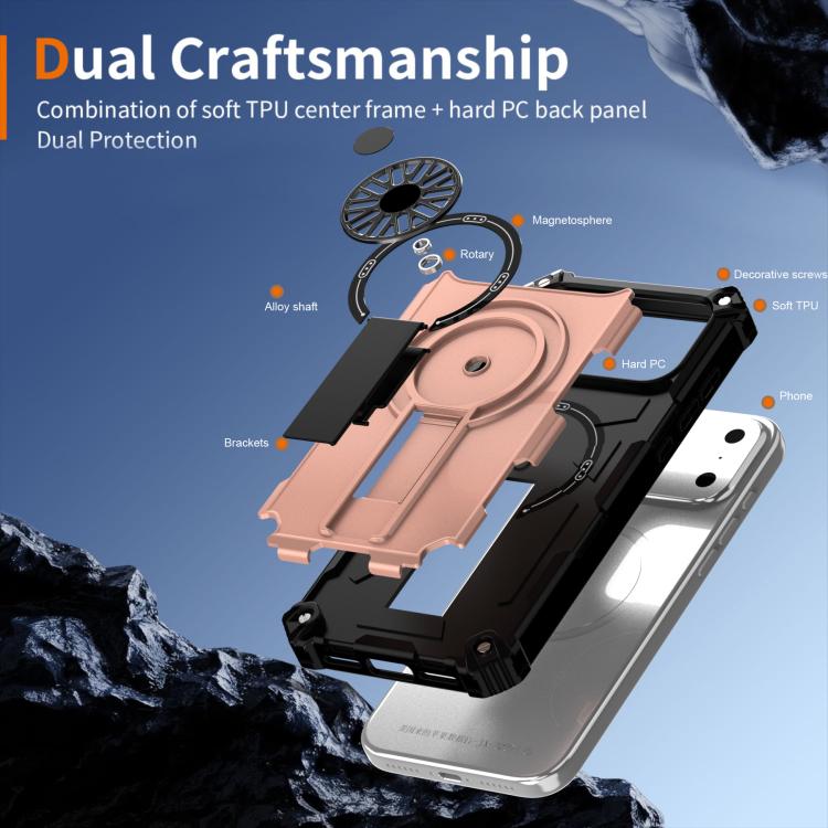 For iPhone 17 Pro Max Shockproof Kickstand Metallic Shaft MagSafe Phone Case(Rose Gold) - iPhone 17 Pro Max Cases by buy2fix | Online Shopping UK | buy2fix