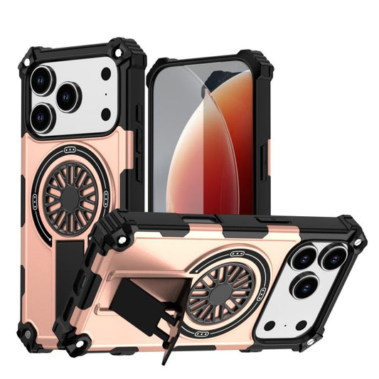 For iPhone 17 Pro Shockproof Kickstand Metallic Shaft MagSafe Phone Case(Rose Gold) - iPhone 17 Pro Cases by buy2fix | Online Shopping UK | buy2fix