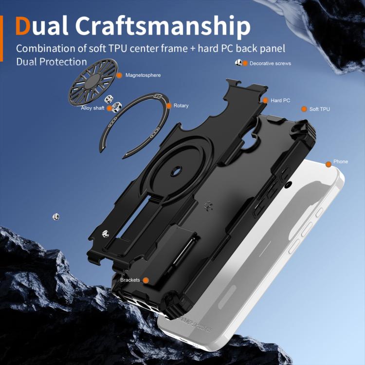 For iPhone 17 Shockproof Kickstand Metallic Shaft MagSafe Phone Case(Black) - iPhone 17 Cases by buy2fix | Online Shopping UK | buy2fix