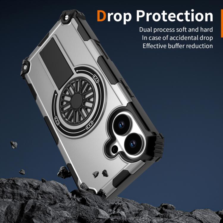 For iPhone 17 Shockproof Kickstand Metallic Shaft MagSafe Phone Case(Silver) - iPhone 17 Cases by buy2fix | Online Shopping UK | buy2fix