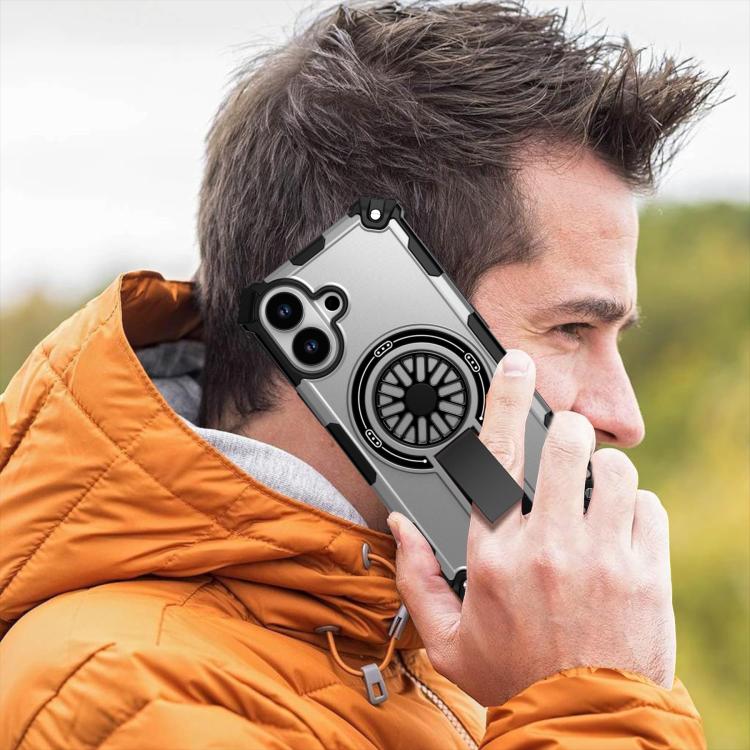 For iPhone 17 Shockproof Kickstand Metallic Shaft MagSafe Phone Case(Silver) - iPhone 17 Cases by buy2fix | Online Shopping UK | buy2fix