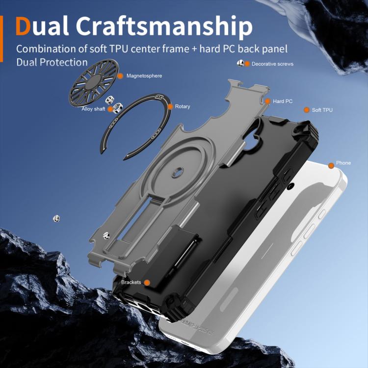 For iPhone 17 Shockproof Kickstand Metallic Shaft MagSafe Phone Case(Silver) - iPhone 17 Cases by buy2fix | Online Shopping UK | buy2fix