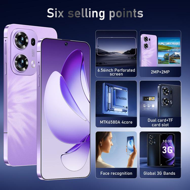 Reno13 Pro / ZKU290, 2GB+16GB, 6.56 inch Android 8.1 MTK6580A Quad Core, Network: 3G, Dual SIM, Plug:EU Plug(Purple) - by buy2fix | Online Shopping UK | buy2fix