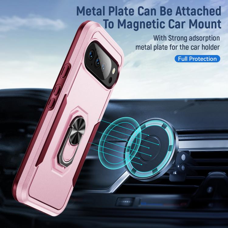For Google Pixel 10 Pro XL Pioneer Armor Heavy Duty PC + TPU Phone Case with Holder(Pink+Rose Red) - Google Cases by buy2fix | Online Shopping UK | buy2fix