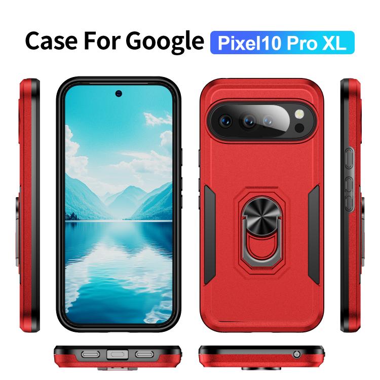 For Google Pixel 10 Pro XL Pioneer Armor Heavy Duty PC + TPU Phone Case with Holder(Red+Black) - Google Cases by buy2fix | Online Shopping UK | buy2fix