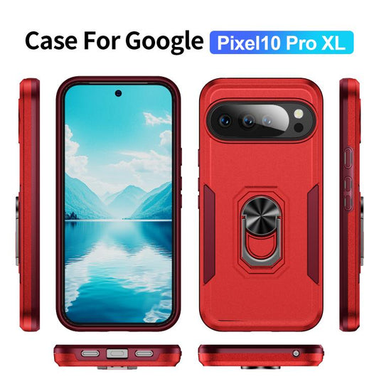 For Google Pixel 10 Pro XL Pioneer Armor Heavy Duty PC + TPU Phone Case with Holder(Red+Rose Red) - Google Cases by buy2fix | Online Shopping UK | buy2fix