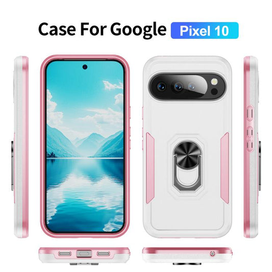 For Google Pixel 10 Pioneer Armor Heavy Duty PC + TPU Phone Case with Holder(White+Pink) - Google Cases by buy2fix | Online Shopping UK | buy2fix