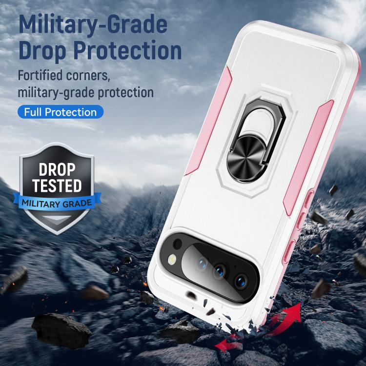 For Google Pixel 10 Pioneer Armor Heavy Duty PC + TPU Phone Case with Holder(White+Pink) - Google Cases by buy2fix | Online Shopping UK | buy2fix